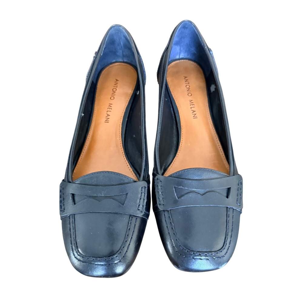 Antonio Melani Womens‎ Black Leather Square Toe Penny Loafers Size 6.5M